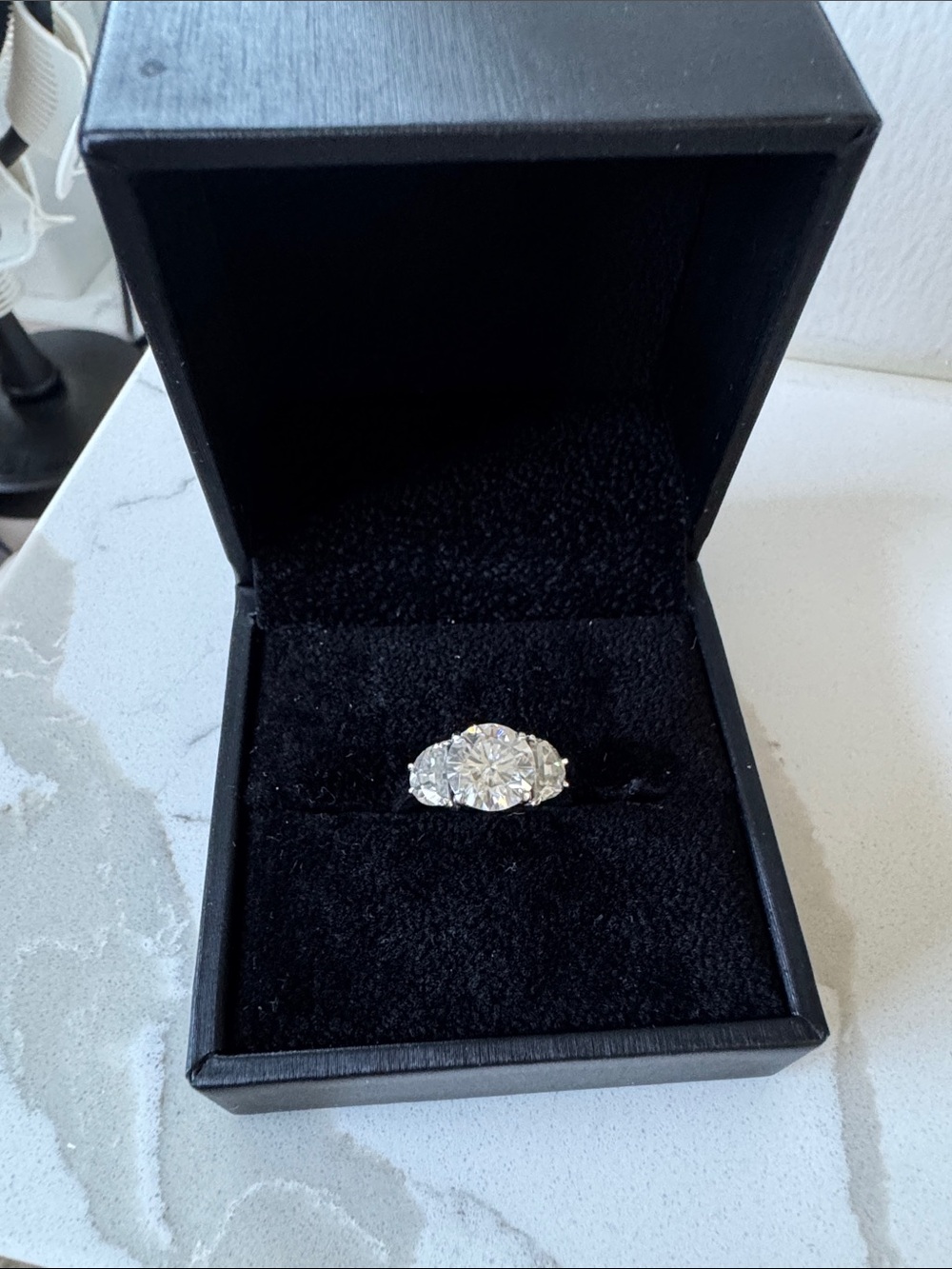 Moissanite 3 stone ring in white gold